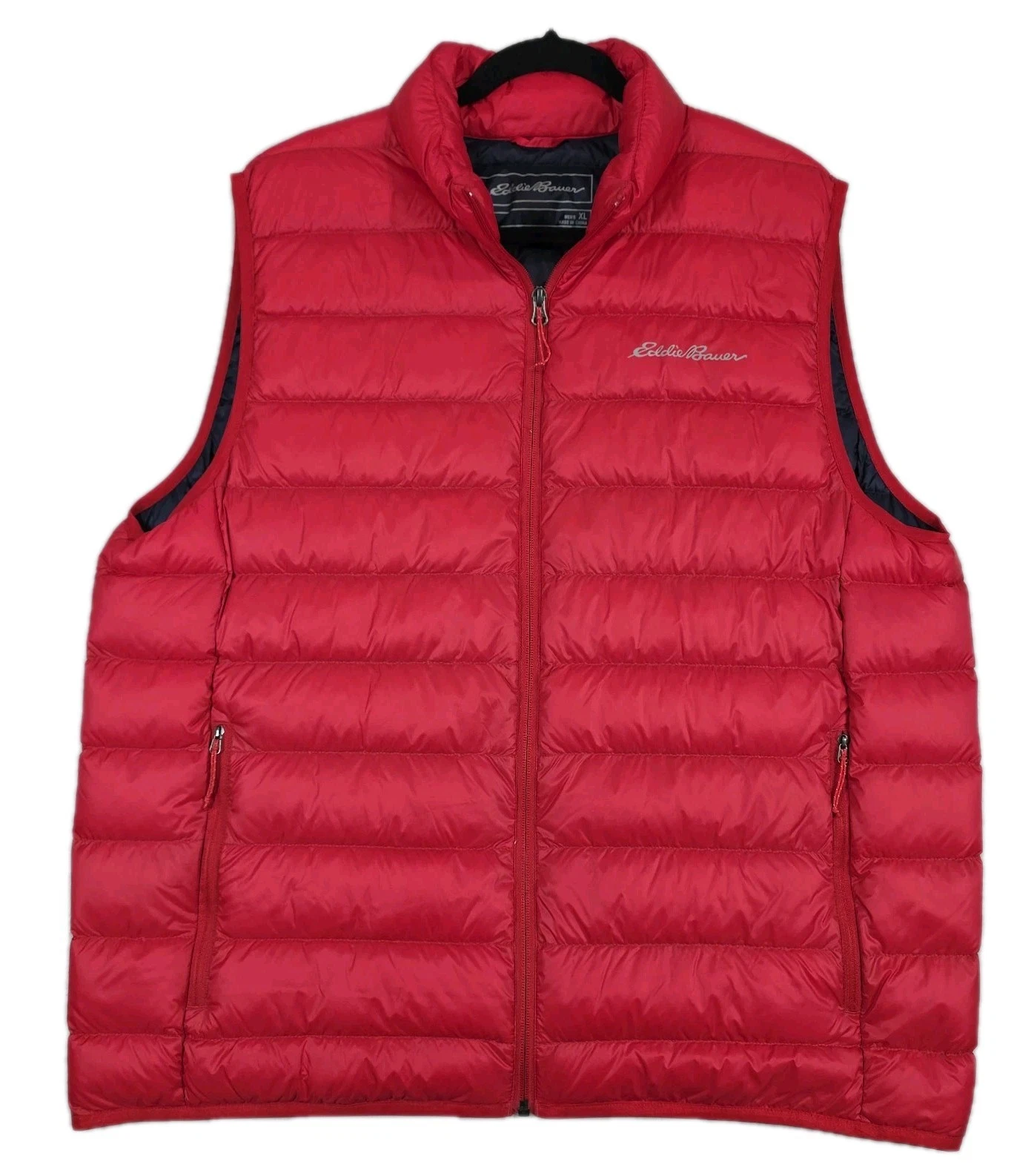 Eddie Bauer Down Vest Mens XL Red 650 Puffer Full Zip Lightweight Preppy