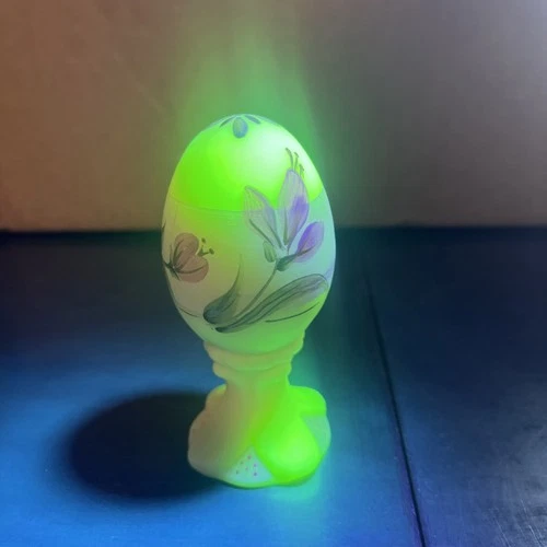 Fenton Vaseline Glass Hand painted Signed Egg 119/3000