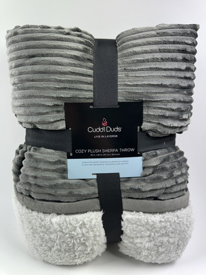 Cuddl Duds Plush Sherpa Throw Blanket Cuddle Cozy Live Layers Soft Gray Ribbed