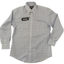 Kirkland Traditional Fit Non Iron Button Down Cotton Shirt Blue Check 15.5-32/33