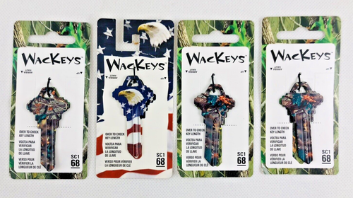 Wackeys Lot of 4 WACKEYS Key Blanks Fits Schlage SC1/68 Camouflage & Bald Eagle ...
