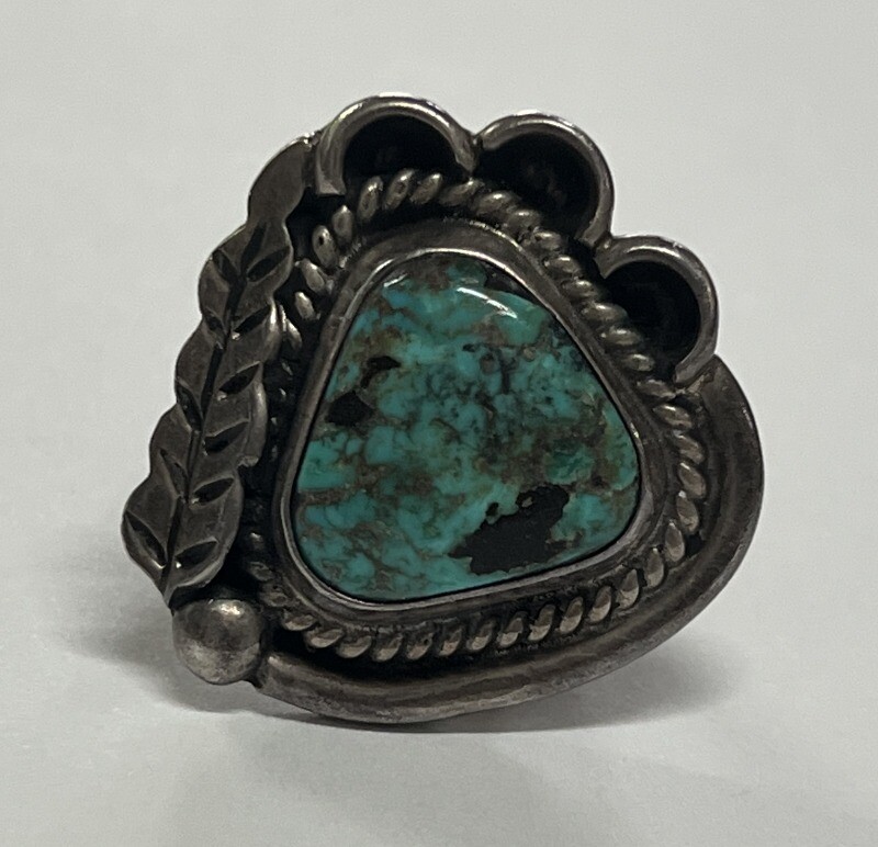 Southwestern Turquoise Squash Blossom Ring Sterling Silver Size 7.25