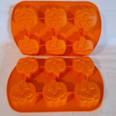 Wilton 2 Silicone PUMPKIN BAKING MOLD muffin cupcake Pan Mini Cake Jack O'Lanern