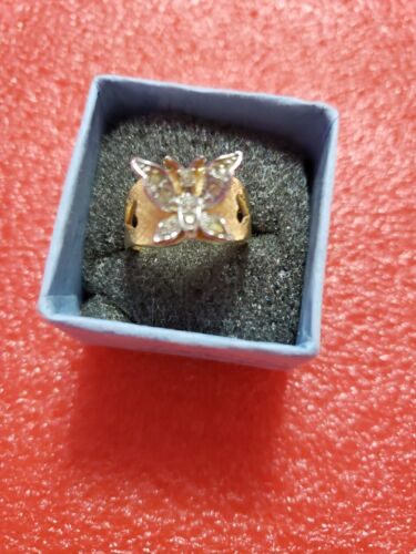  Fashion Gold Tone With Crystal Stone ButterflyWide Design Ring Size 5 - Picture 1 of 5