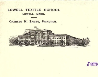 1907 LOWELL MASS LOWELL TEXTILE SCHOOL CHARLES H EAMES PRINCIPAL ENVELOPE Z6924