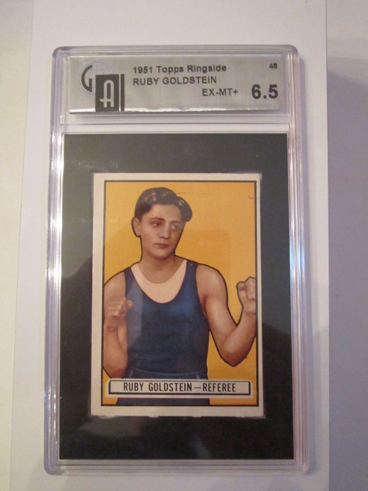 1951 RUBY GOLDSTEIN BOXING CARD #46 - TOPPS RINGSIDE - GA GRADED EX-MT+ 6. 5