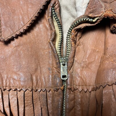 Vintage 40s Fringe Leather Youth Jacket Display Serval Zipper | eBay