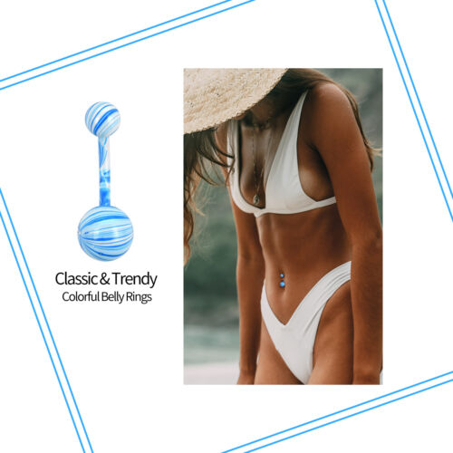 10Pcs Belly Button Ring Stainless Steel for Women Colorful Curved Navel Ring 14G - Picture 6 of 10