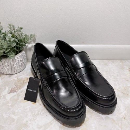NWT Massimo Dutti Track Sole Leather Loafers Penny Straps Black 1548 11 (42)