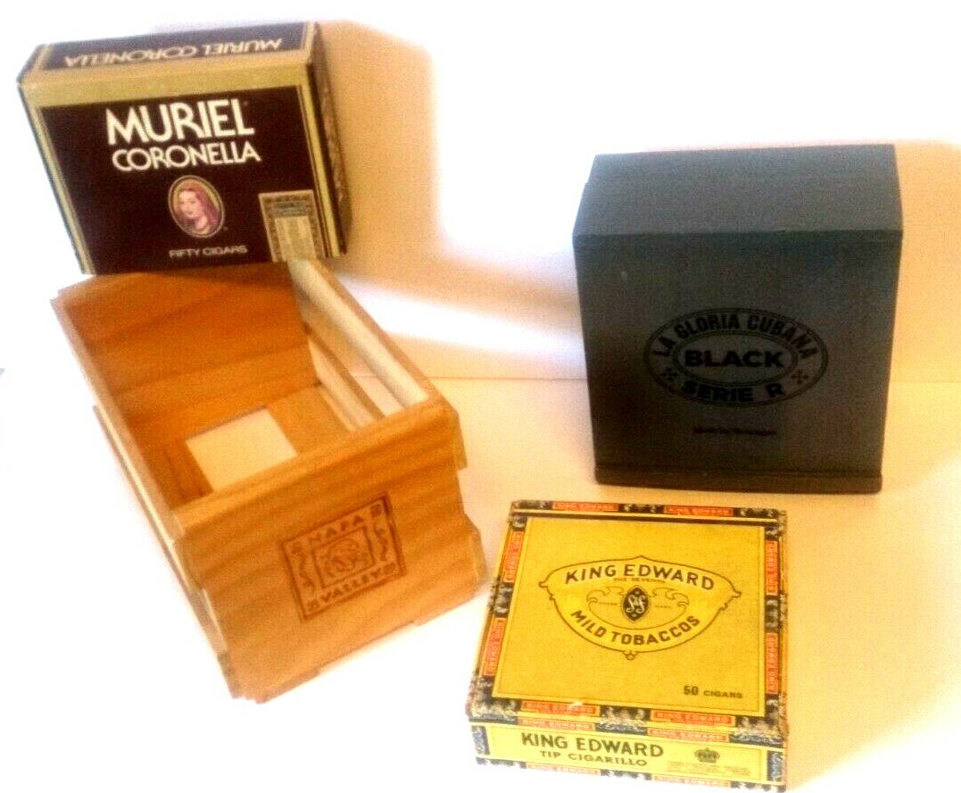 Lot of 3 Vintage Empty Cigar Boxes~Muriel Coronela~La Gloria Cubana~King Edward.