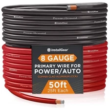 InstallGear 8 Gauge Wire (50ft) Copper Clad Aluminum  Assorted Sizes , Styles 