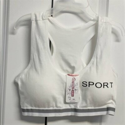 Fengating White Gray Graphic Racer Back Girls Training Bra One Size New