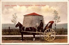 Postcard Quebec Canada Typical Caleche and Martello Tower Canada White Border
