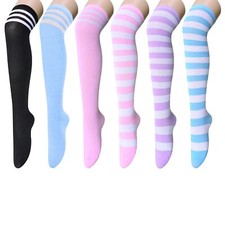 Striped Thigh High Socks - Knee High Over the Knee Socks for Women Teen Girls...