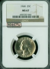 1968 QUARTER NGC MS67 PQ 2ND FINEST MAC SPOTLESS *