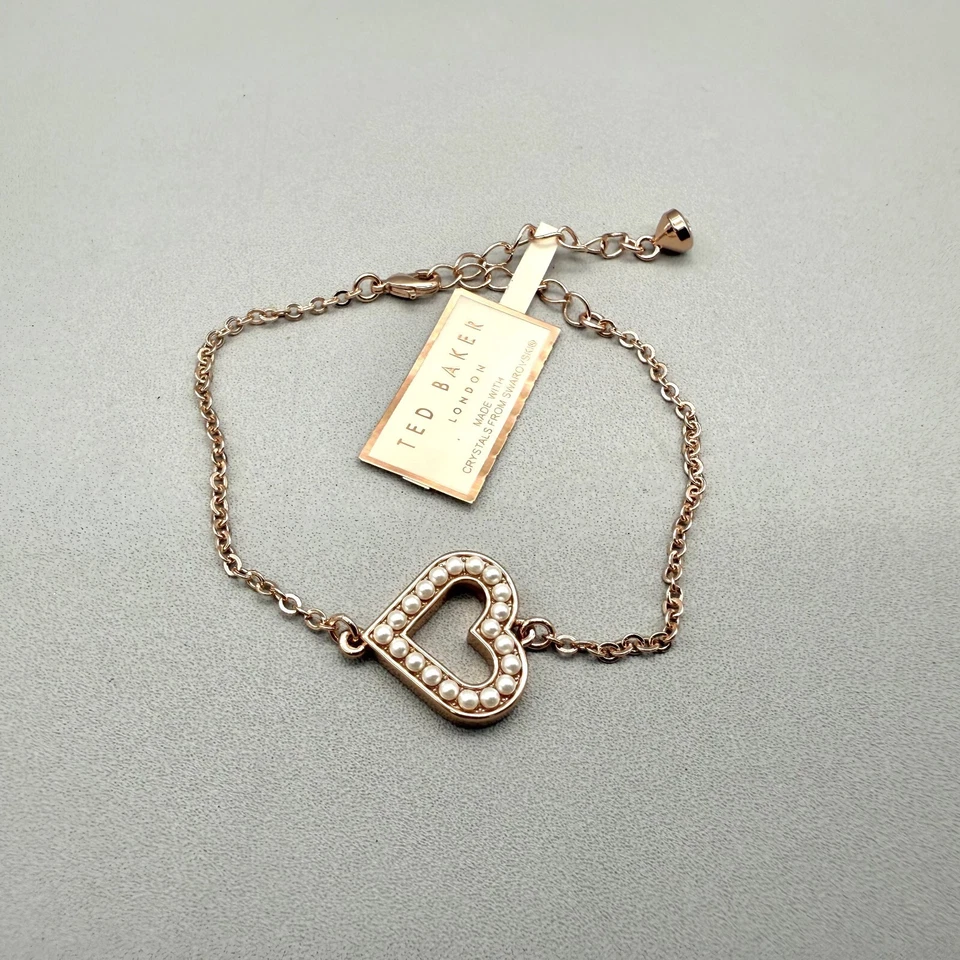 Pulsera Ted Baker Tono Oro Rosa Reversible Corazón Cristales Swarovski Imitación Perla Foto 3 de 4