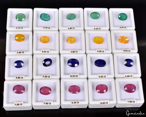 120.70 Ct/20 Pcs Natural Multi Color Ruby Emerald Sapphire Oval Cut Rare Gem Lot - Picture 6 of 13