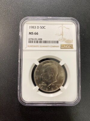 1983 D KENNEDY HALF DOLLAR NGC MS-66 - UNCIRCULATED - CLAD - CERTIFIED ...