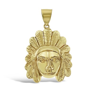 Indianer Kopf Anhänger Charm 10k Gelbgold 1,8 Zoll