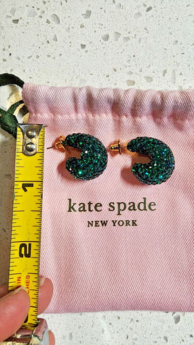 KATE SPADE ADORE ABLE Green DIAMOND CRYSTALS STUD EARRINGS Huggies - Picture 5 of 6