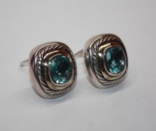 David Yurman Sterling Silver & 14k Large Albion Blue Topaz Earrings  [114GRA]