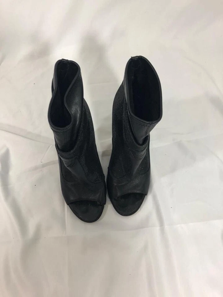Botas para mujer Giuseppe Zanotti de cuero negro punta abierta zapatos altos talla 5,5 Foto 3 de 4