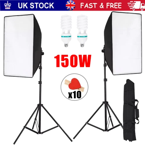 2 X 150W Softbox Lighting Kit Video Photo Soft Box Continuous Light Stand Studio