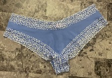 NWT VICTORIA'S SECRET LARGE BLUE WHITE LEOPARD LACE VINTAGE RARE CHEEKY PANTIES