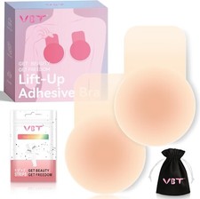 VBT Invisible Adhesive Bra, Push Up Silicone Sticky Bras Beige Medium