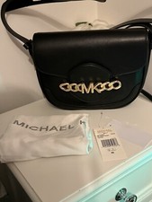 Michael kors crossbody Bag Hally Logo Medium Saddle Leather bag Black RRP £440