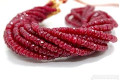 Ruby corundum faceted rondelles loose gemstone beads 5str LOT for jewelry supply