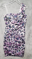 Maggy London Dress Womens 10 One Shoulder Sheath Ruched Lavender Purple Cheetah