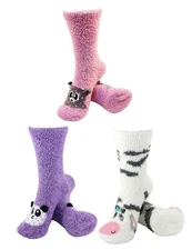 Women's Fuzzy Cozy Warm Cute Animal Home Bed Cabin Socks - 3 Pair (Asst 30)