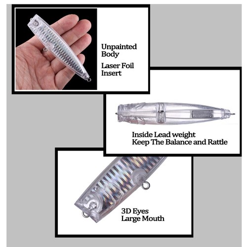 10PCS 11cm 20g Rattle Holographic Popper Unpainted Bait Blank Fishing Lure model - Picture 4 of 11