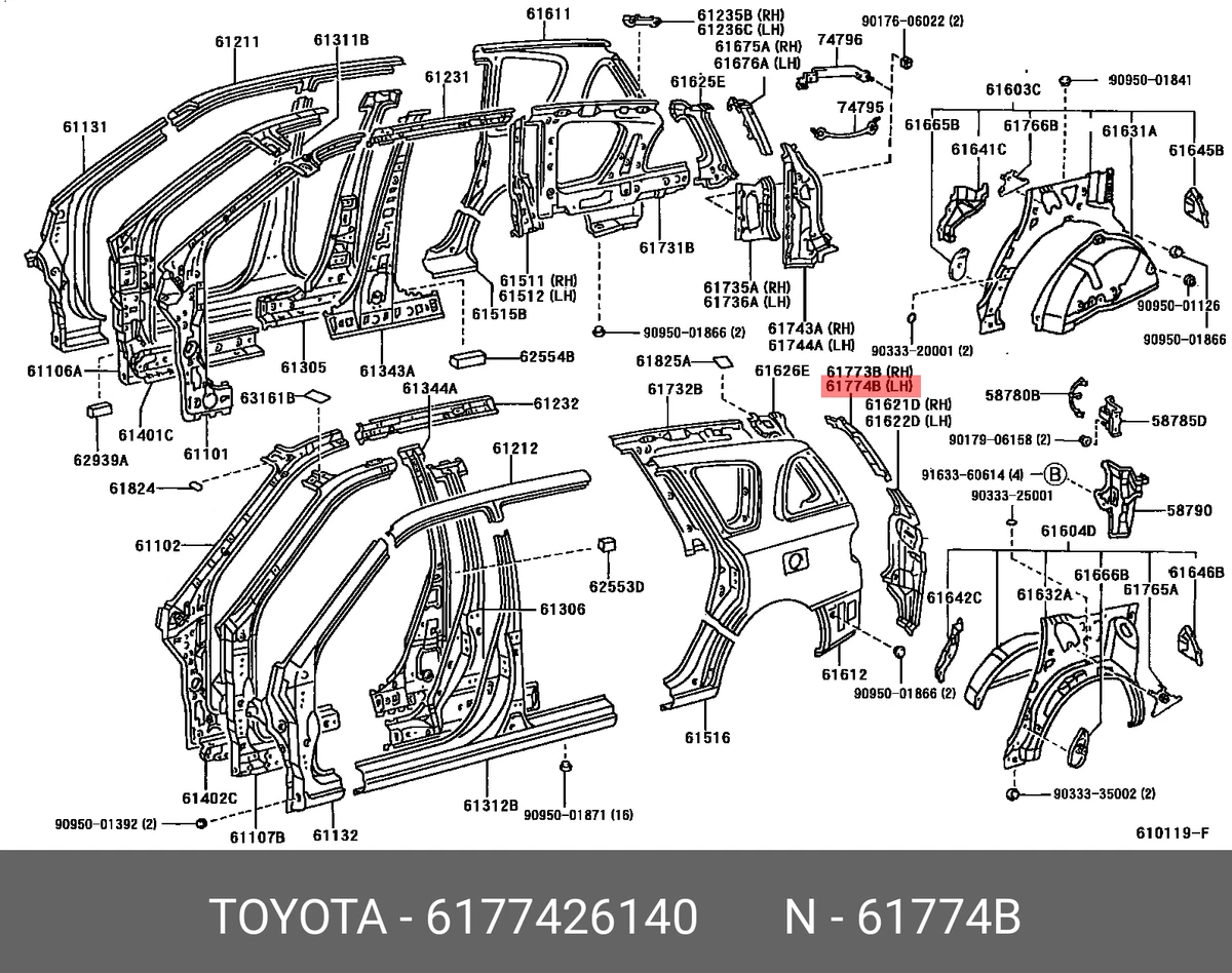 OE frame, back door opening side, upper left, 6177426140 for 