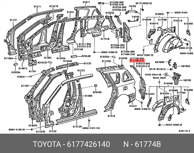 OE frame, back door opening side, upper left, 6177426140 for 