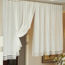 White Lattice Hanging Door Curtain Trim Kitchen Window Panel Eyelet Venise Lace