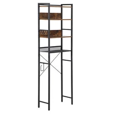 4-Tier Over The Toilet Storage Freestanding Bathroom Organizer with Hooks Brown