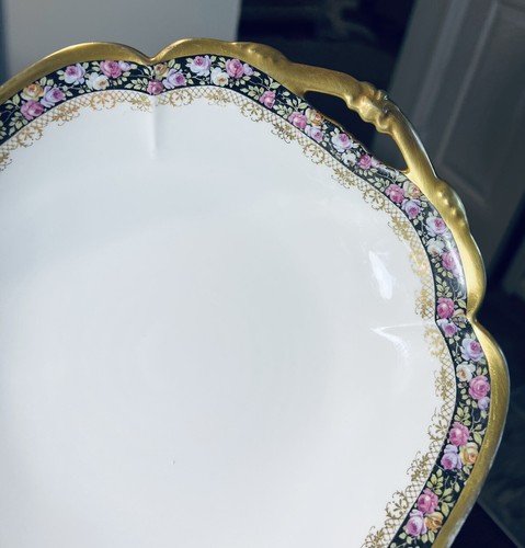 Vintage Bernardaud Limoges Serving Plate Gold Trim Gold Gilt Handle Tray - Picture 4 of 12