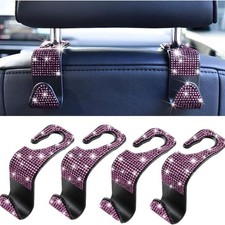 4PCS Bling Car Seat Headrest Hooks, Crystal Rhinestone Vehicle Seat Back Pink