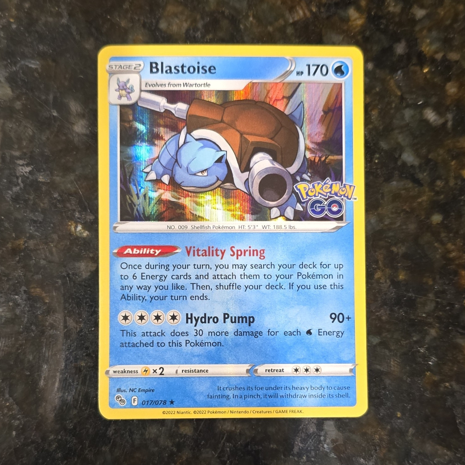 Pokemon TCG Blastoise Holo Rare Pokemon GO English 170 HP Stage 2 017/078