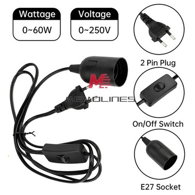 E27 Light Bulb Socket Extension Cable Switch Lamp Holder Power Cord Plug Adapter