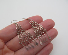 925 Sterling Silver Continuous Swirl Contrast Link Dangle Earrings