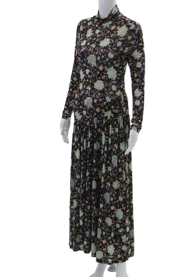 Vestido maxi Ulla Johnson feminino preto gola simulada manga longa tamanho P - Imagem 2 de 4