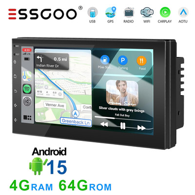 Double 2 DIN Android 15 4+64G Car Stereo Radio GPS Nav WIFI RDS 7'' Apple Carplay