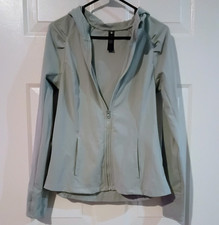 Women s Light Blue Hooded Full-Zip Track Jacket Polyester Knit Size M
