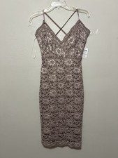 WINDSOR Mauve Fairy Lace Trim Floral Babydoll Whimsical Sheer Layer Dress M