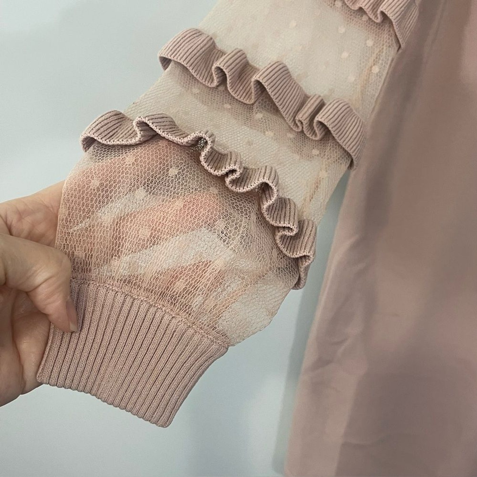 NEW RED VALENTINO Point D'esprit-Paneled Ruffled Stretch-Knit Mini Dress Blush S thumbnail 6