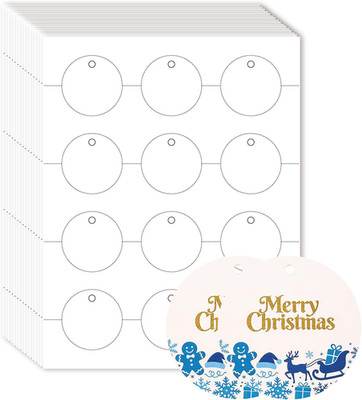 120 Printable Tags with String, round Dia. 2'', 240GSM Glossy White Micro-Perfora