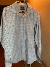 Dockers Men  s Fitted Stretch Collar Blue White Checkered Dress Shirt L